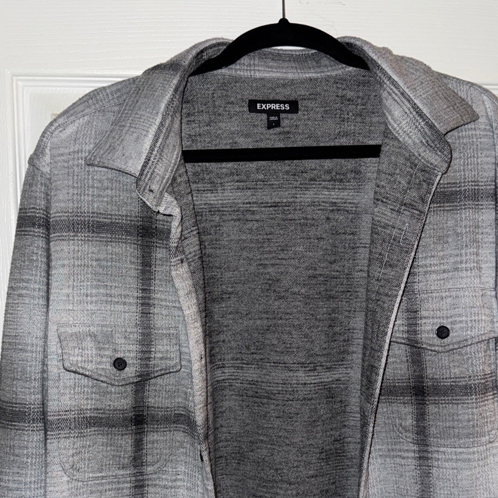Express Men's Checkered Fleece Button Down - Picture 2 of 2